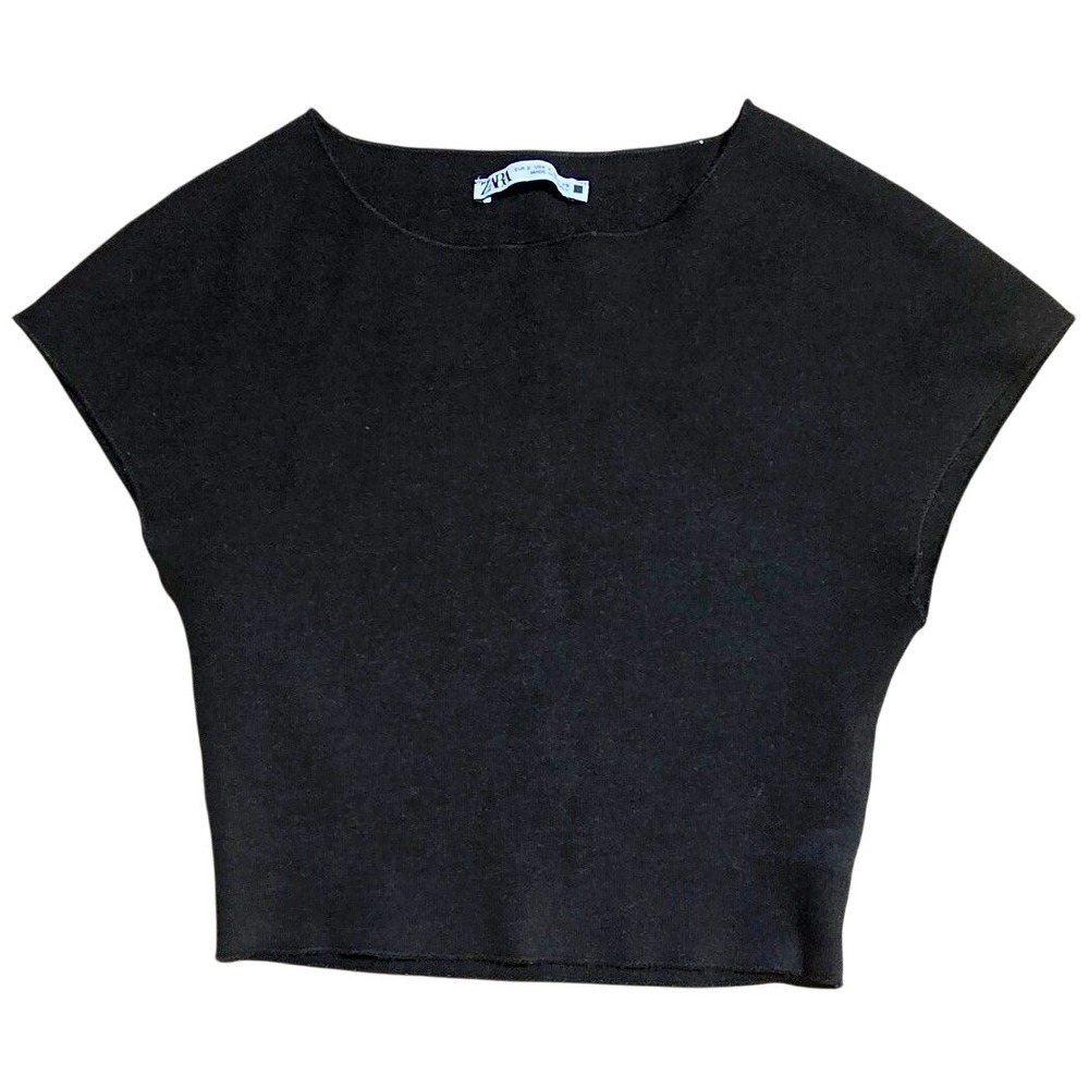 $89 S ZARA Black super short tank short sleeve top tight‎ knit cling crop top